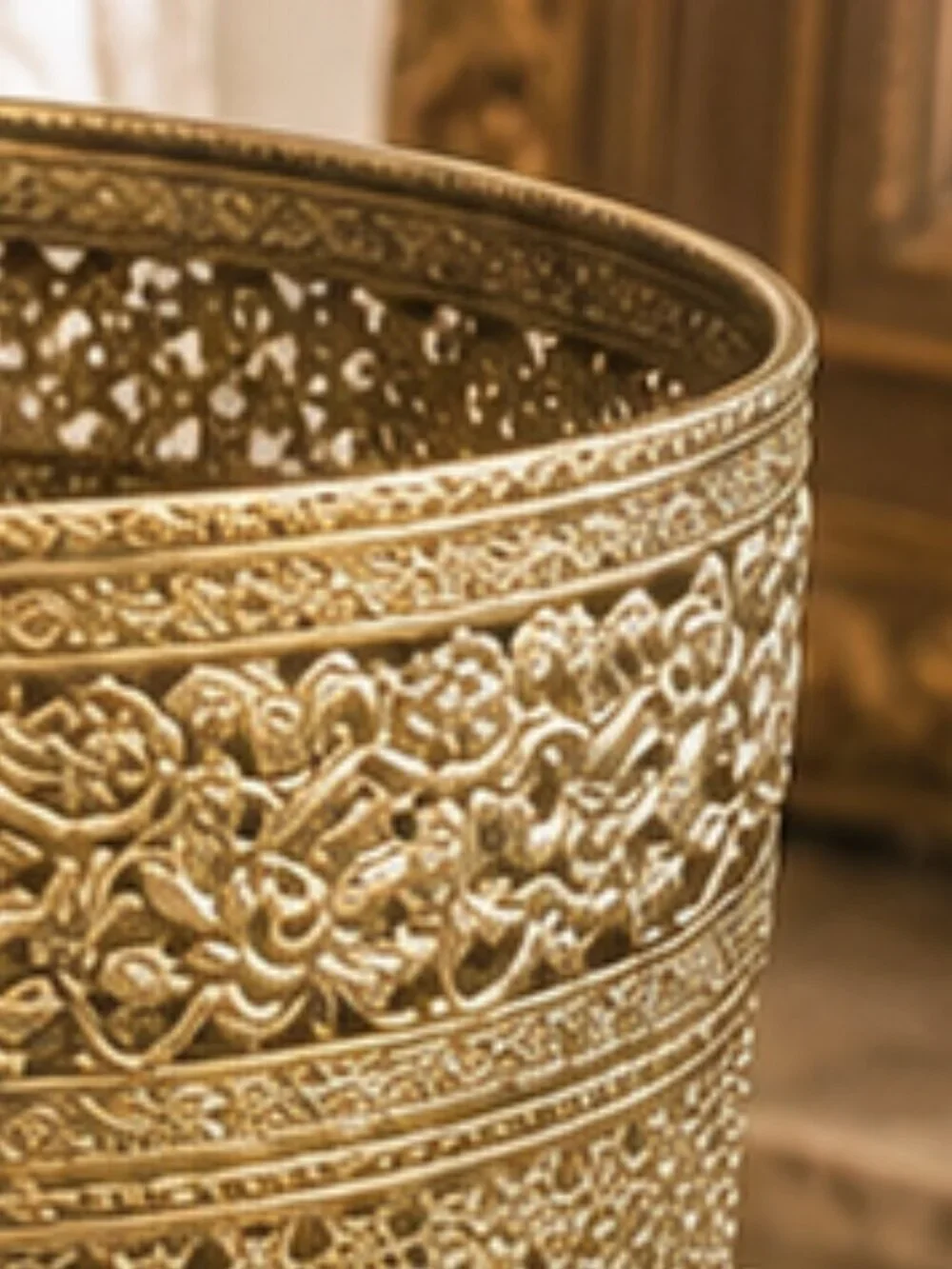 Rare Vintage Filigree Ornate Waste Basket Cover Hollywood Regency Style